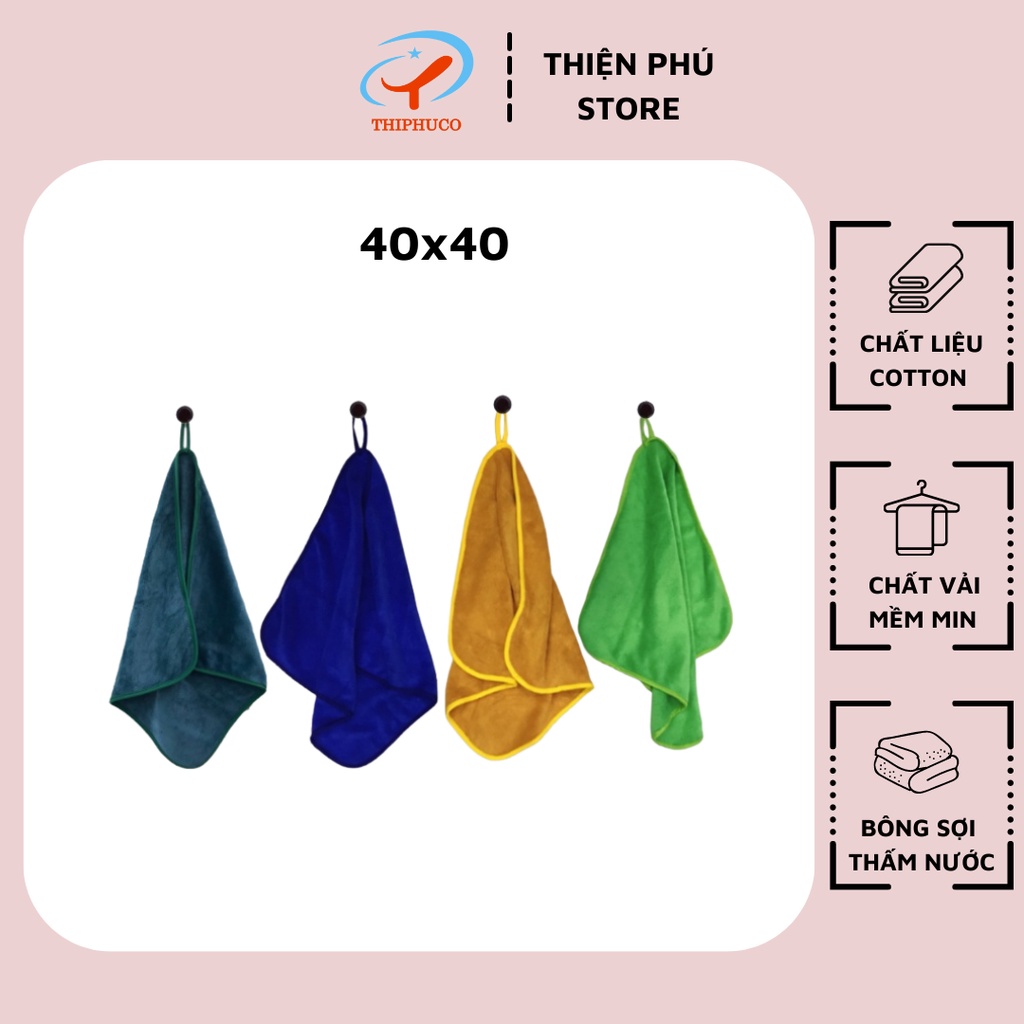 khăn Lau Bếp Đa Năng 2 Mặt Siêu Thấm Microfiber Thiện Phú 40*40*60g, Khăn Đa Năng MZ24 Bông Sợi Tự Nhiên Thấm Nước Tốt