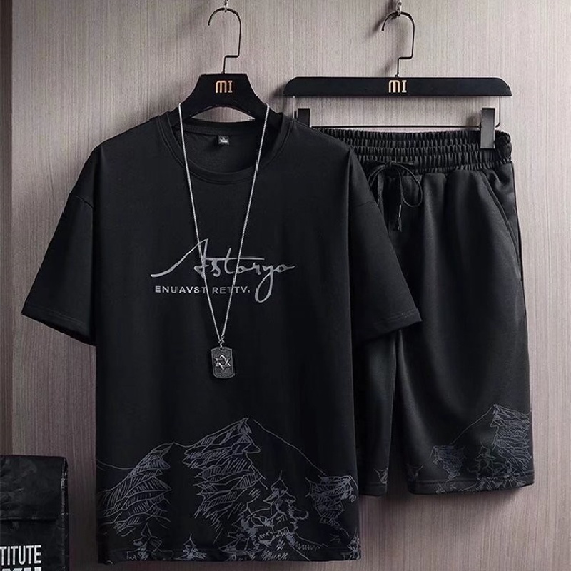 Set Đồ Thể Thao Hai Món Gồm Áo Thun Tay Ngắn Dáng Rộng In Họa Tiết Phong Cách Hip Hop Nhật Bản Thời Trang Mùa Hè Cho Nam Cỡ Lớn【M-3XL】