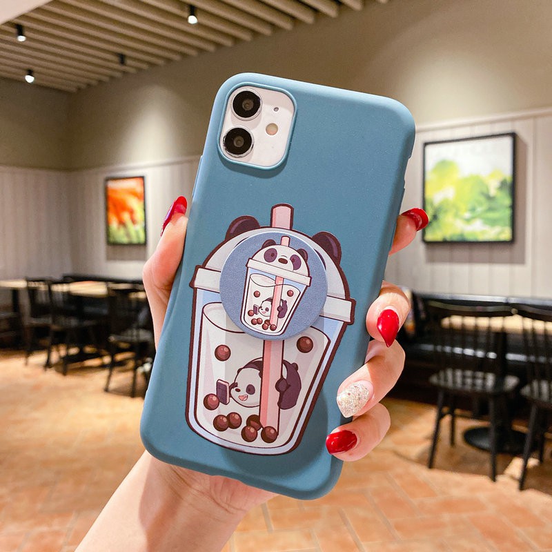 Ốp lưng Samsung J8 J7 J6 J6+ J5 J4 J4+ J2 M31 M30S M21 M20 A9 A7 A6 A6+ Plus Prime Pro 2018 Milk Tea Cup Cute Bear Soft Case Cover+Air Holder