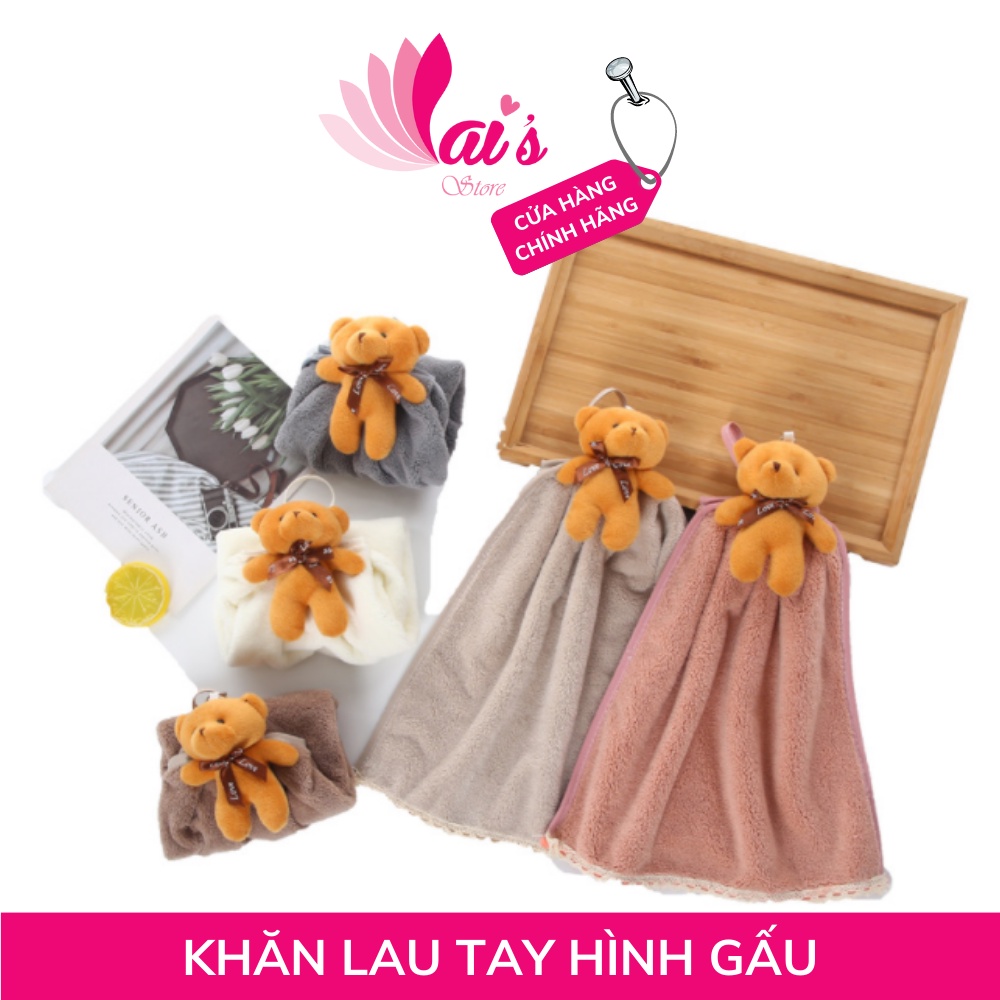 Khăn Lau Tay Nhà Bếp, Khăn Lau Bát Treo Nhà Bếp Gấu Teddy, Hình Nơ Đáng Yêu 36 x 30x 5cm - LAI'S STORE