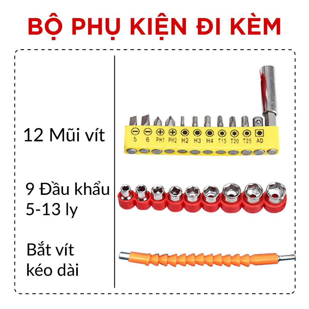 Máy khoan pin VOOTO 28V Máy khoan pin búa bảo hành 12 tháng - Tặng bộ mũi khoan 25 chi tiết