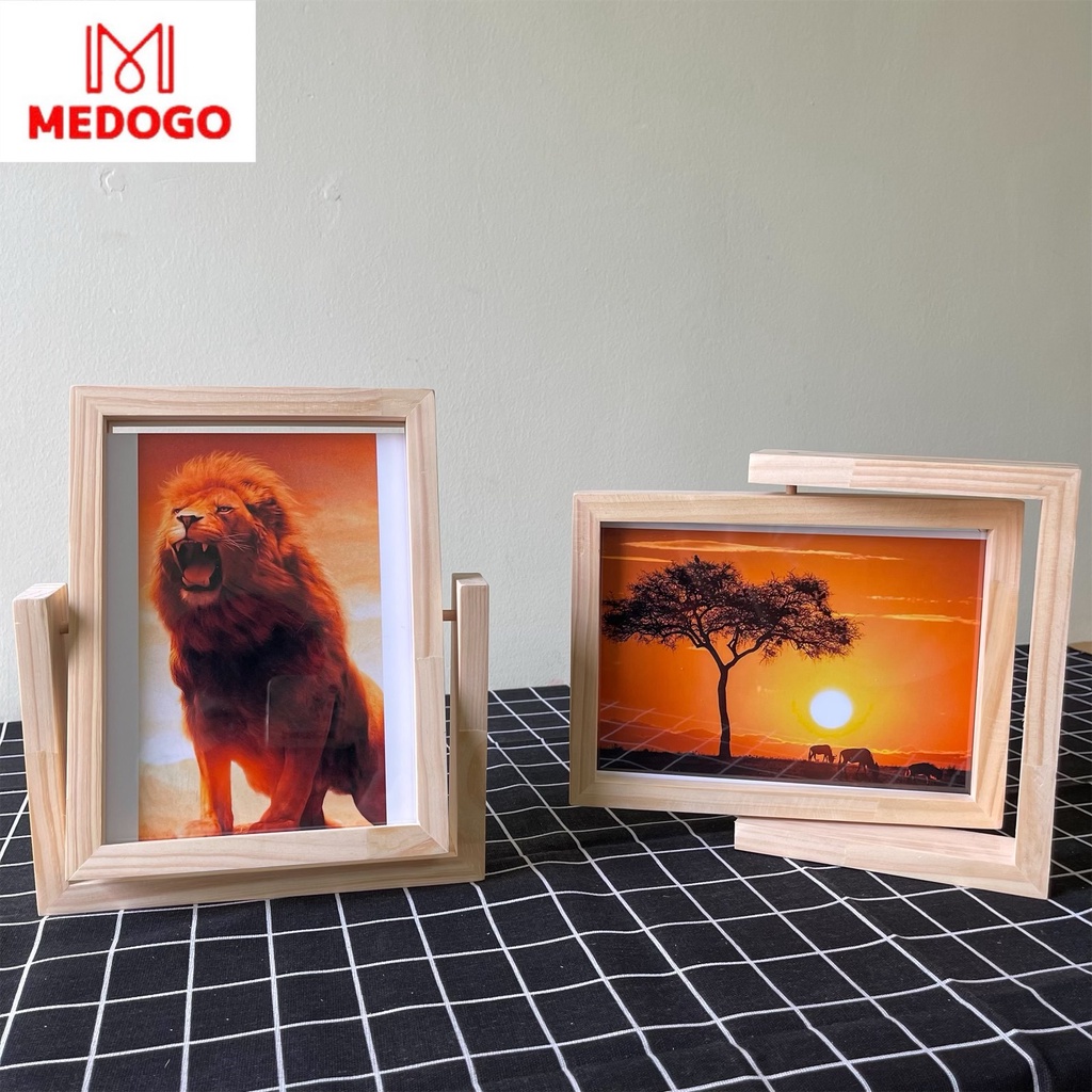 Khung ảnh gỗ MEDOGO để bàn xoay 360, gỗ thông nhập khẩu trang trí nhà cửa phong cách hiện đại