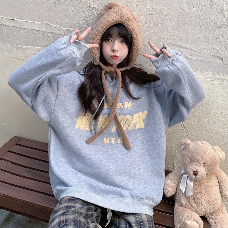 SUXI Áo nỉ nữ dài tay có mũ thời trang Hàn