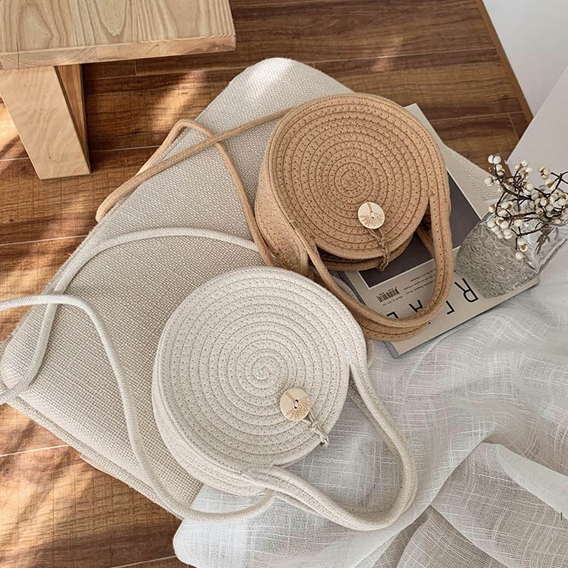 Túi đeo vai IELGY đan rơm hình tròn cỡ nhỏ thời trang đi biển xinh xắn cho nữ