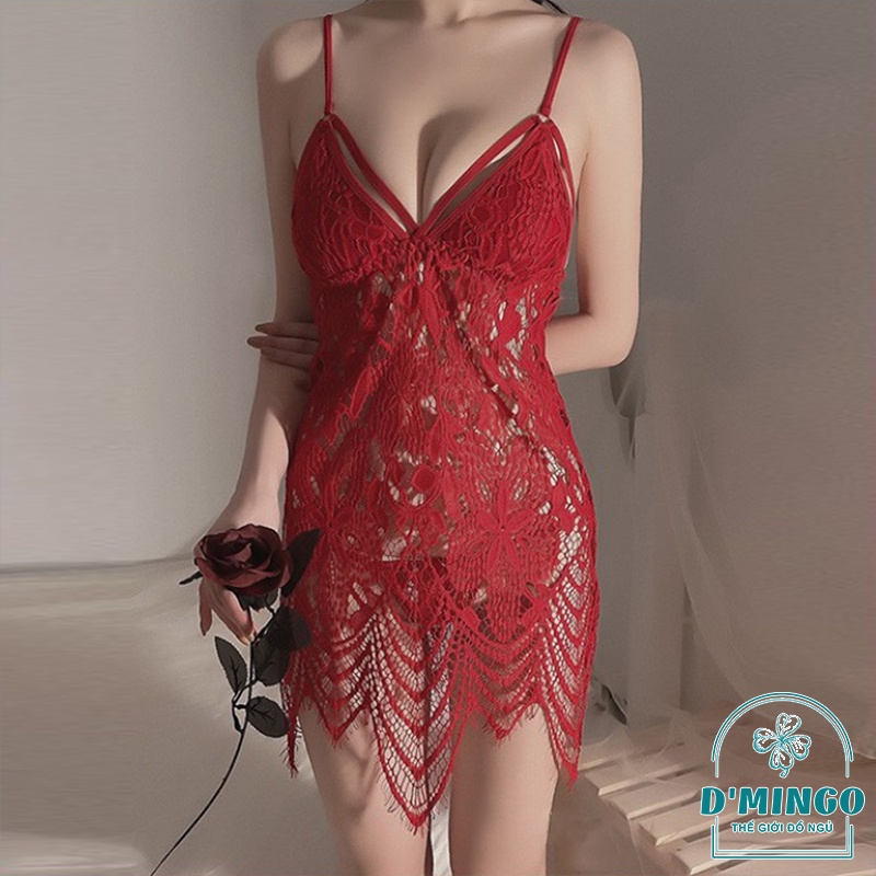 Đầm ngủ sexy  váy ngủ  gợi cảm đồ ngủ cosplay sẽy 2 dây ren xuyên thấy VN08
