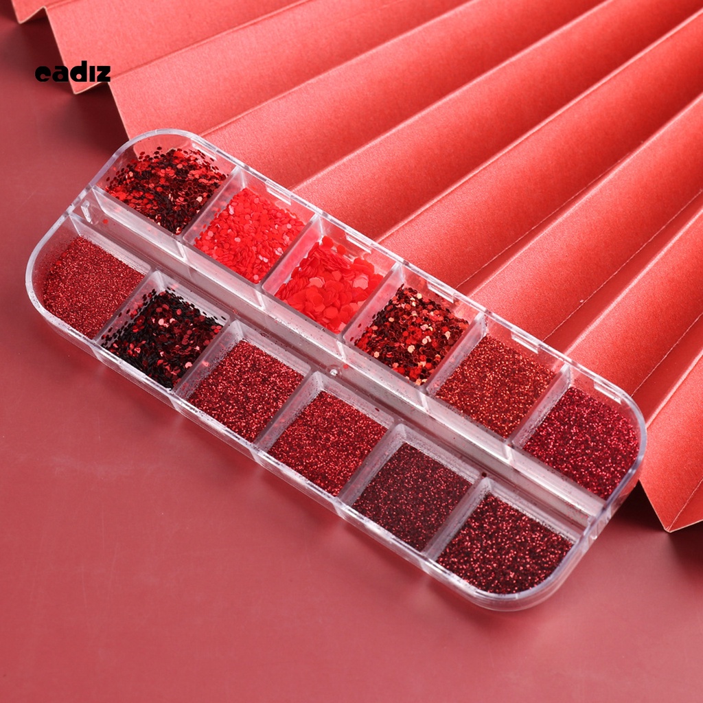 [Hàng mới về] Hộp phụ kiện kim sa trang trí móng tay nghệ thuật lấp lánh 12 ngăn phong cách năm mới