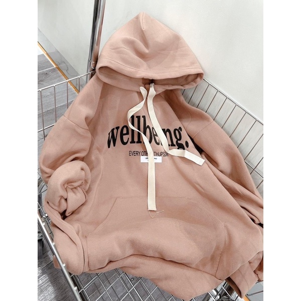 Áo Hoodie Wellbeing Dây To Bản Chất Nỉ Ngoại Form Rộng Mũ 2 Lớp Unisex Nam Nữ