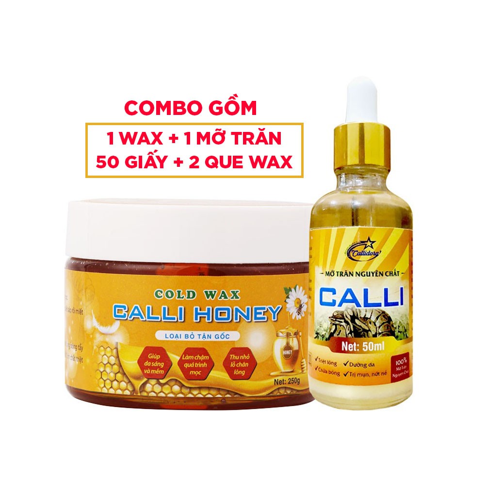 Wax lông tẩy triệt lông nách bikini chân tay wax lông an lành Calli Honey tặng 50 giấy 2 que wax - CWL