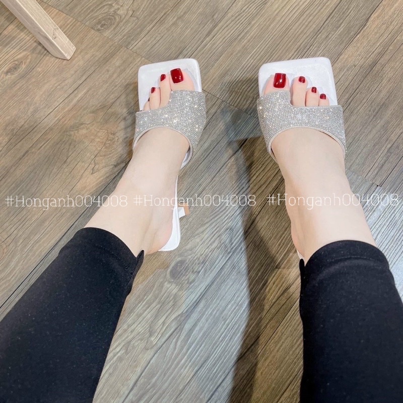 Guốc quai ngang đính đá gót cao 5p mẫu mới cho nữ g139