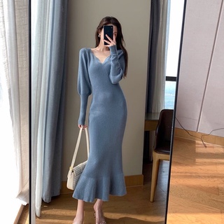 Đầm len body dáng dài đuôi cá bo tay ôm trọn đường cong