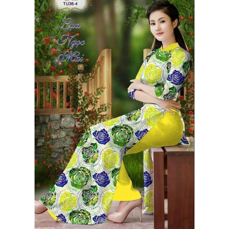 Đủ màu áo dài in 3D Hoạ tiết hoa hồng ngũ sẵc - Áo Dài Đan Linh