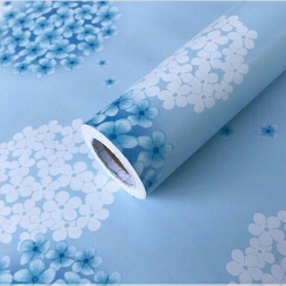 Giấy dán tường hoa tú cầu xanh giấy dán tường 3d có keo sẵn khổ 0.45 x 10m