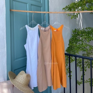ĐẦM LINEN CHIẾT EO CÓ TÚI 2 BÊN