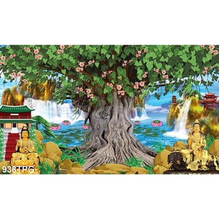 Tranh dán tường 3d cây bồ đề - tranh dán bàn thờ phật