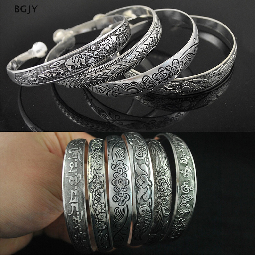 BGJY Retro Opening  Bracelet Jewelry Vintage Tibetan Silver Totem Carved Bangle Cuff NEW