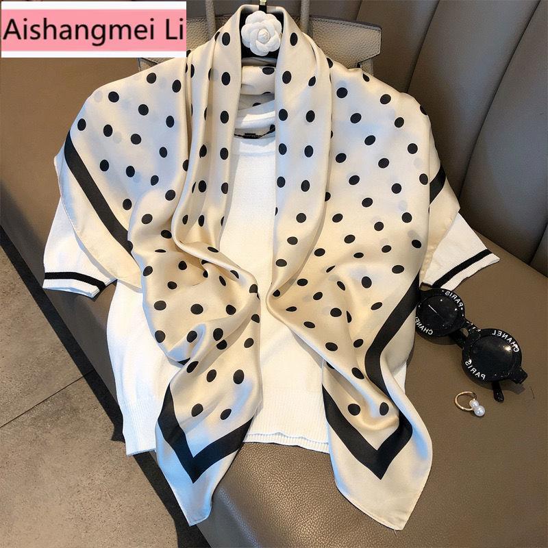 [Trang Sức Mới] Khăn Choàng Lụa Vuông Lớn 90 Hình Vuông Lớn Họa Tiết Chấm Bi Đa Năng Chất Lượng Cao Trang Trí Mới Chất Lượng Cao