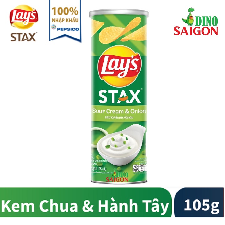 Bánh Snack Khoai Tây Lay's Stax Thái Lan Hộp 105g Vị Kem Chua Hành