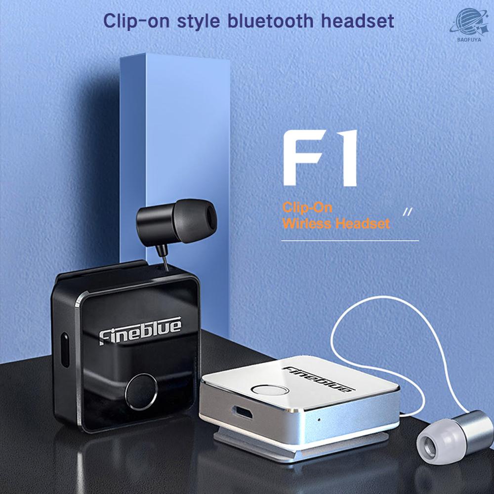 BF Fineblue F1 Bluetooth 5.0 Headphones Clip-on Wireless Headphone Cable Retractable Earphone Music Headsets Vibration Alert Hands-free with Mic Multi-point Connection