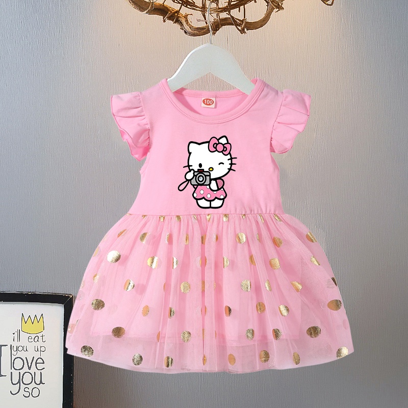 Thời Trang Đầm Công Chúa Mùa Hè In Họa Tiết hello kitty Dễ Thương Cho Bé Gái 0-6 Tuổi