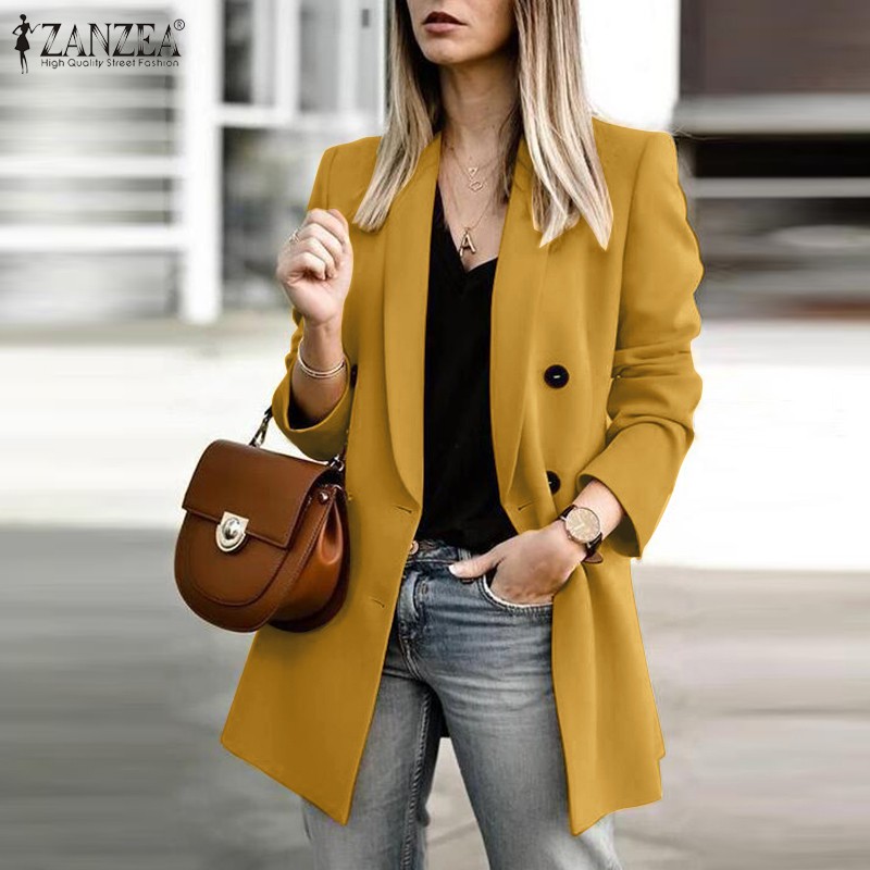Áo khoác ZANZEA tay dài cổ lật thanh lịch thời trang dành cho nữ