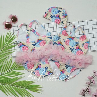 Đồ bơi bé gái liền mảnh + nón hoạ tiết đẹp