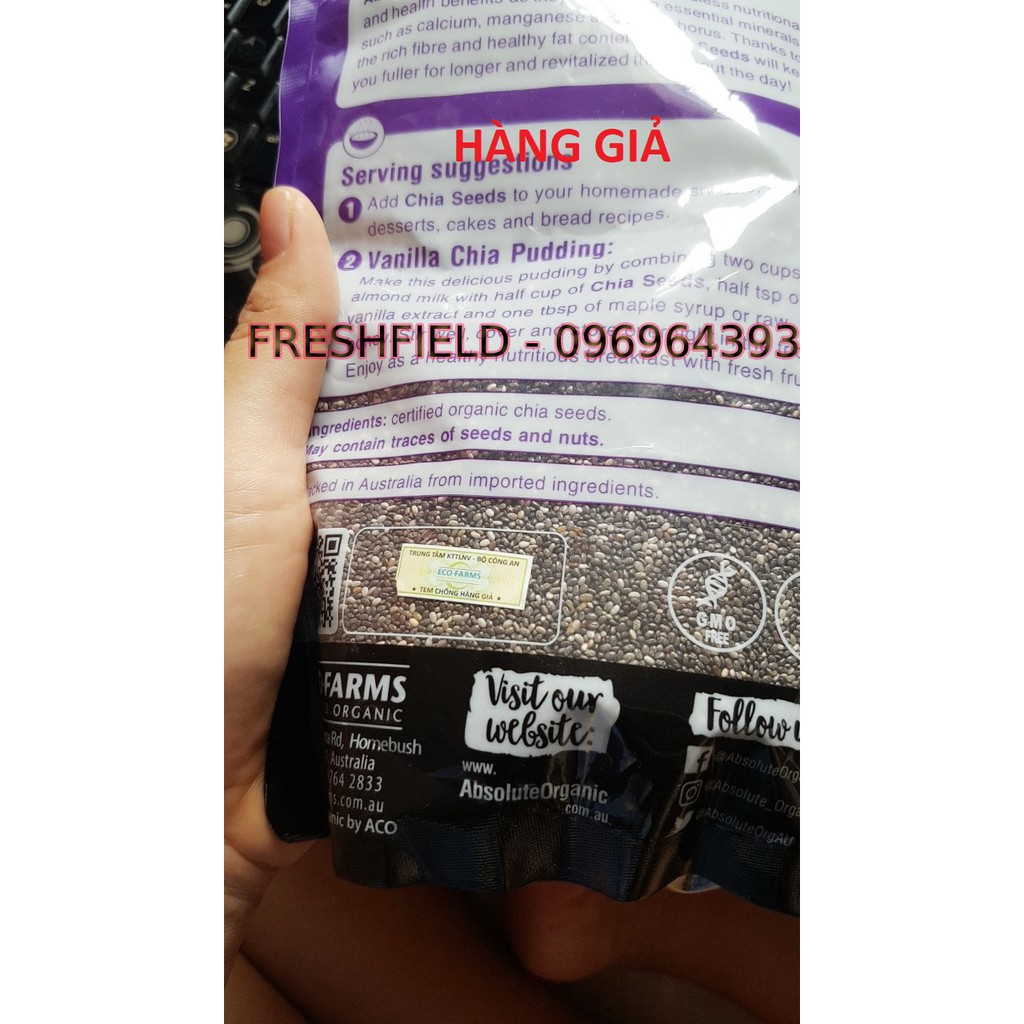 Hạt CHIA Đen Hữu Cơ Organic Absolute Gói 1kg (tặng bút UV phân biệt hàng thật, giả, hàng đóng gói tại VN)