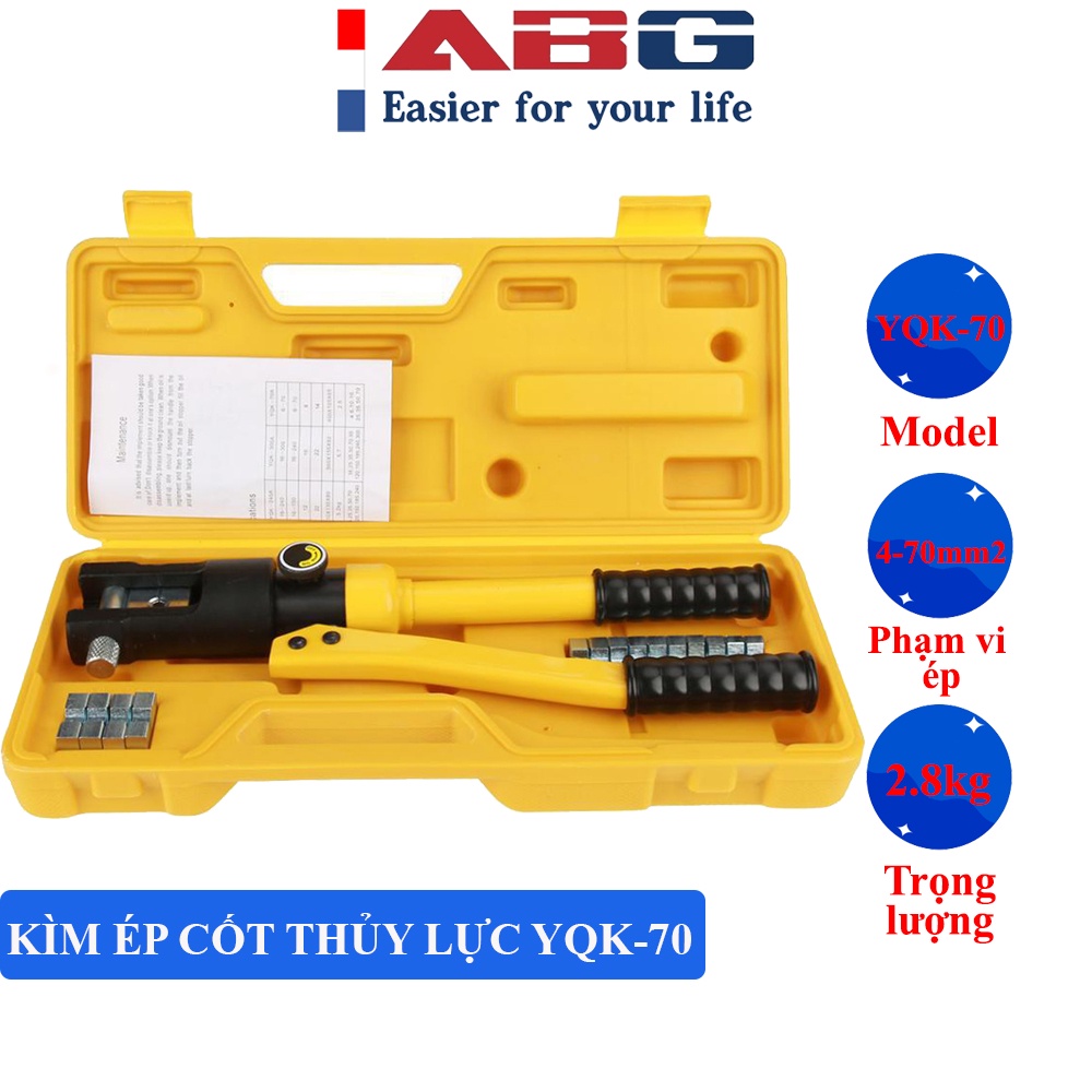Kìm ép cốt thủy lực ABG YQK-70 bấm đầu cốt, ép đầu cốt điện có độ cứng cao, sử dụng rất đơn giản, hiệu quả, năng suất