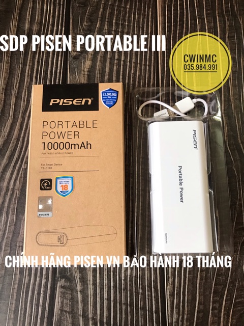 Sạc dự phòng 10000mAh PISEN portable Power III Chính Hãng