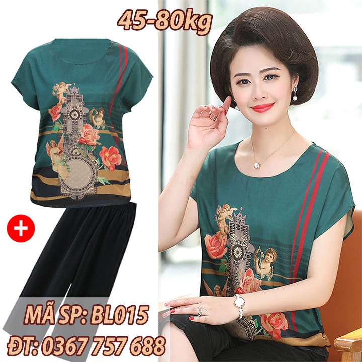 Áo kiểu áo lụa nữ trung niên form rộng chất lụa mát BL015