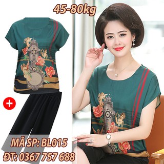 Áo kiểu áo lụa nữ trung niên form rộng chất lụa mát BL015