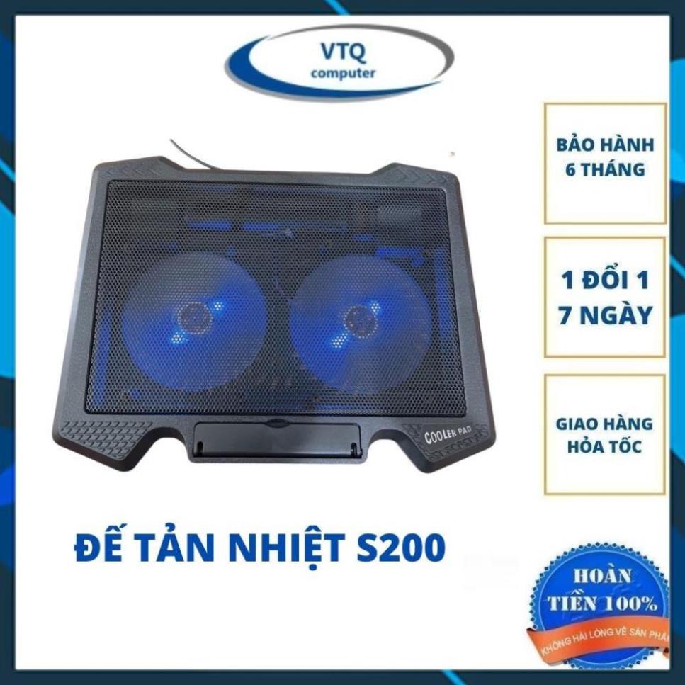 Đế tản nhiệt laptop Cooler Pad S200 - 2 Fan có đèn led - Đế Nâng Laptop 17 Inch Trở Xuống - Full Box, Hàng chính hãng