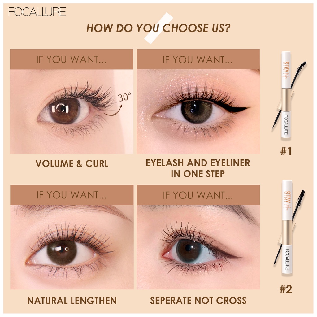 FOCALLURE Kẻ mắt nước & Chuốt mi Mascara 2 Trong 1 Chống Thấm Nước Lâu Trôi dài mi và cong mi 28g #1