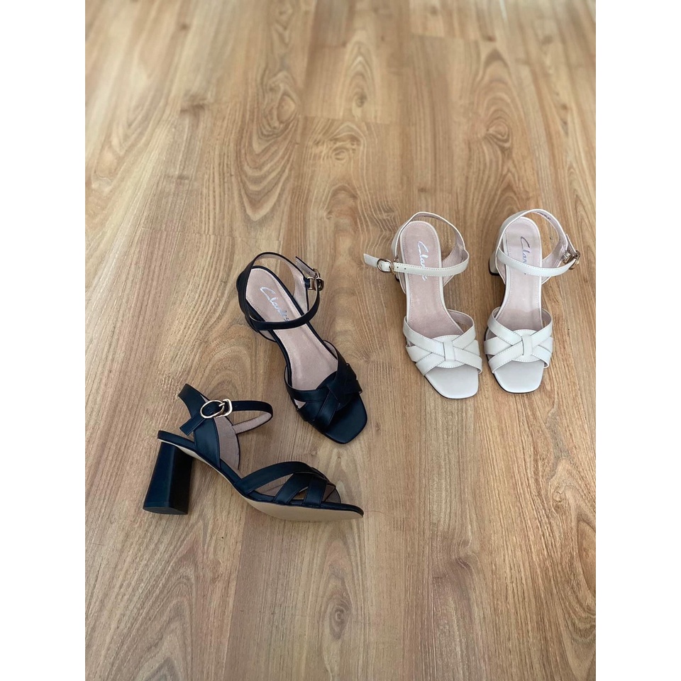 Sandal Nữ Gót Trụ Da Thật Cao 6cm