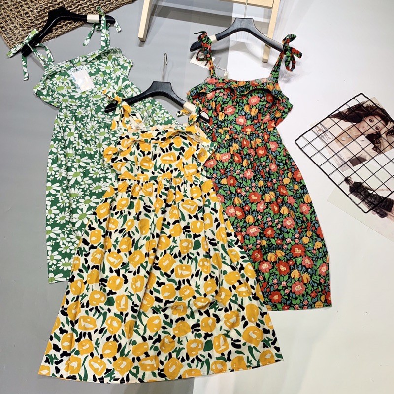 Váy hoa hai dây bo vun | BigBuy360 - bigbuy360.vn