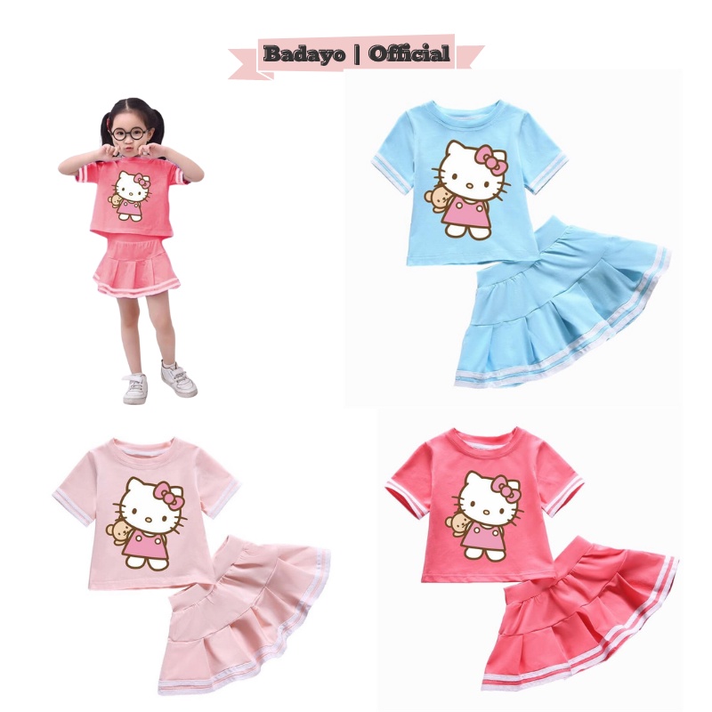 Bộ đồ bé gái set kity chân váy xòe cho bé mặc nhà đy chơi mùa hè BADAYO SL833