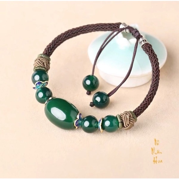 Vt012 Vòng tay chuỗi hạt đá màu xanh lá