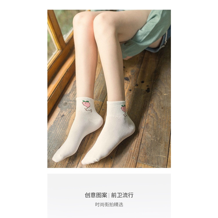 Set 5 đôi tất cổ cao Bivota vớ nữ in hình trái cây cực xinh T32