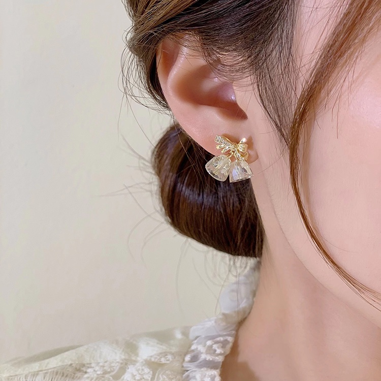 Bông Tai Mạ Bạc 925 Hình Nơ Đính Đá Sang Trọng Cho Nữ