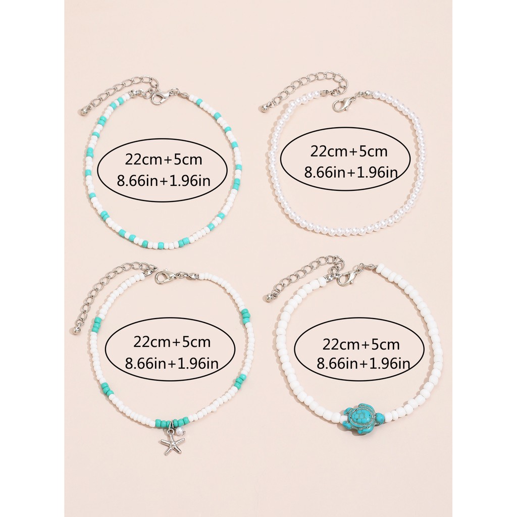 Vòng chân kết hạt ngọc trai vỏ sò nhiều màu thời trang cho nữ