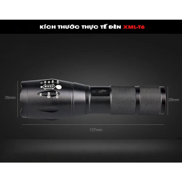 [ siêu sale ] Đèn Pin Siêu Sáng UltraFire Led Cree XML T6 Cao Cấp Hợp Kim Chống Nước Pin Có Thể Sạc Lại Full box[T6]