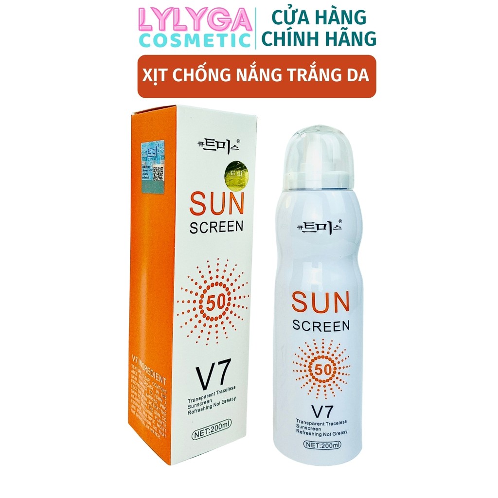 Kem chống nắng V7 SUN SCREEN SPF50 200ml - Xịt chống nắng trắng da, nâng tone, chống nước. Dạng xịt tiện dụng CN03