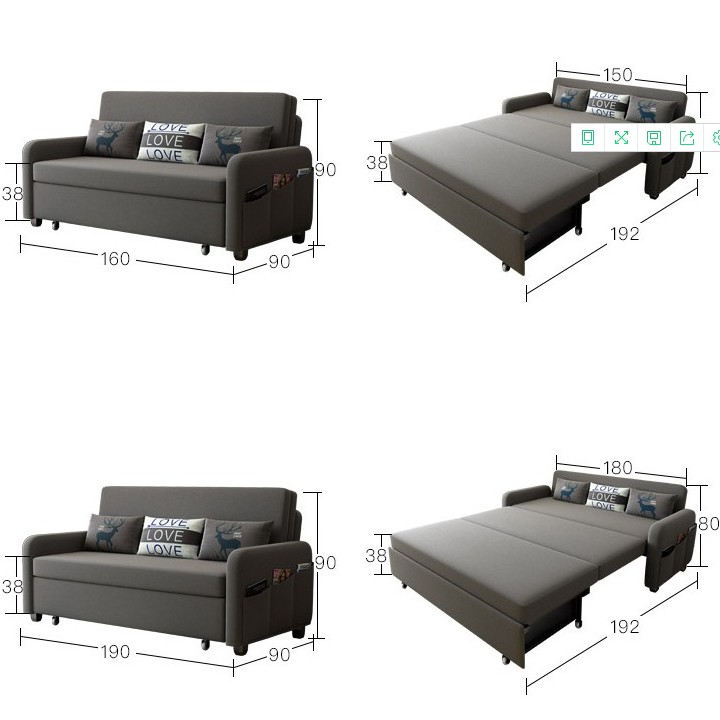 Giường Sofa thông minh gấp gọn thành ghế khung sắt sơn tĩnh điện có hộc để đồ Kích thước 1m60 x 1m90