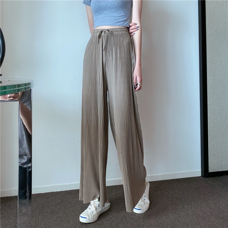 Quần dài lưng cao ống rộng hợp thời trang phong cách Hàn Quốc cho nữ | BigBuy360 - bigbuy360.vn