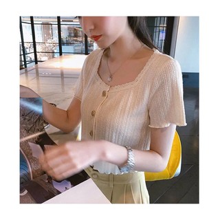 áo croptop sợi đan ngắn tay mỏng nhỏ 2021 đơn giản