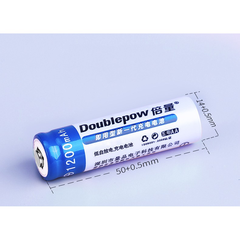 Vỉ 4 viên pin sạc AA dung lượng 1200 mAh - tặng kèm hộp nhựa - hãng DOUBLEPOW - pin Ni-MH thân thiện môi trường