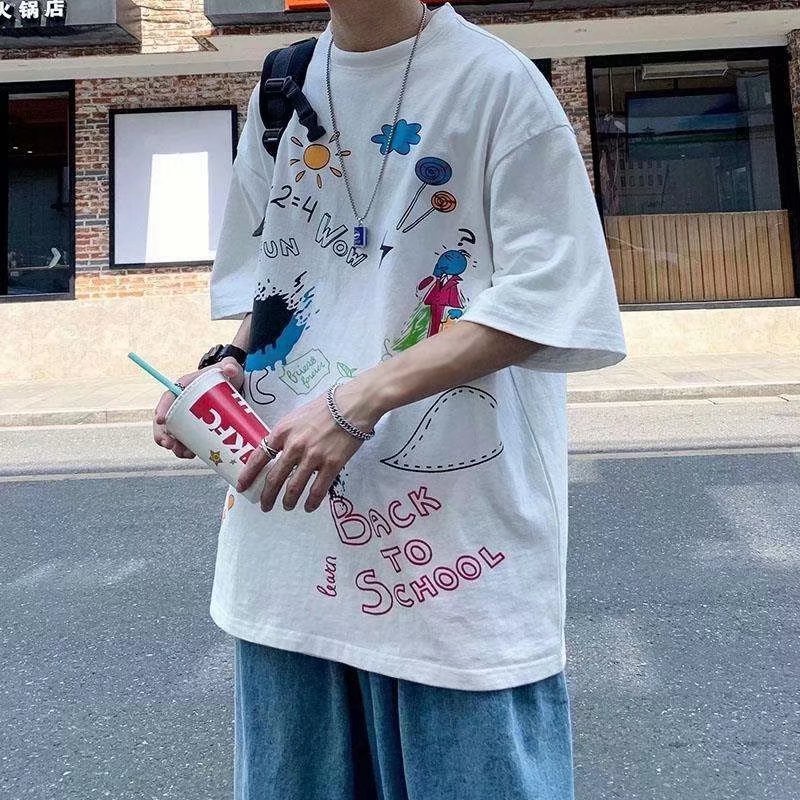 Áo Thun Tay Ngắn Cổ Tròn In Họa Tiết Graffiti Phong Cách Hàn Quốc Thời Trang Mùa Hè Cho Nam Size M-5XL