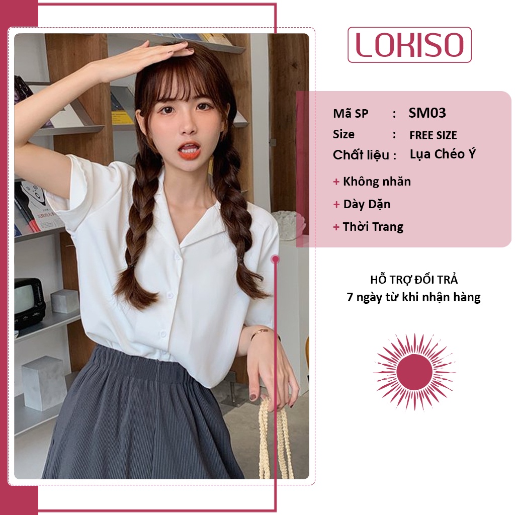 Áo sơ mi nữ form rộng công sở kiểu tay ngắn lỡ cổ vest Hàn Quốc khoác ngoài đẹp LOKISO SM03