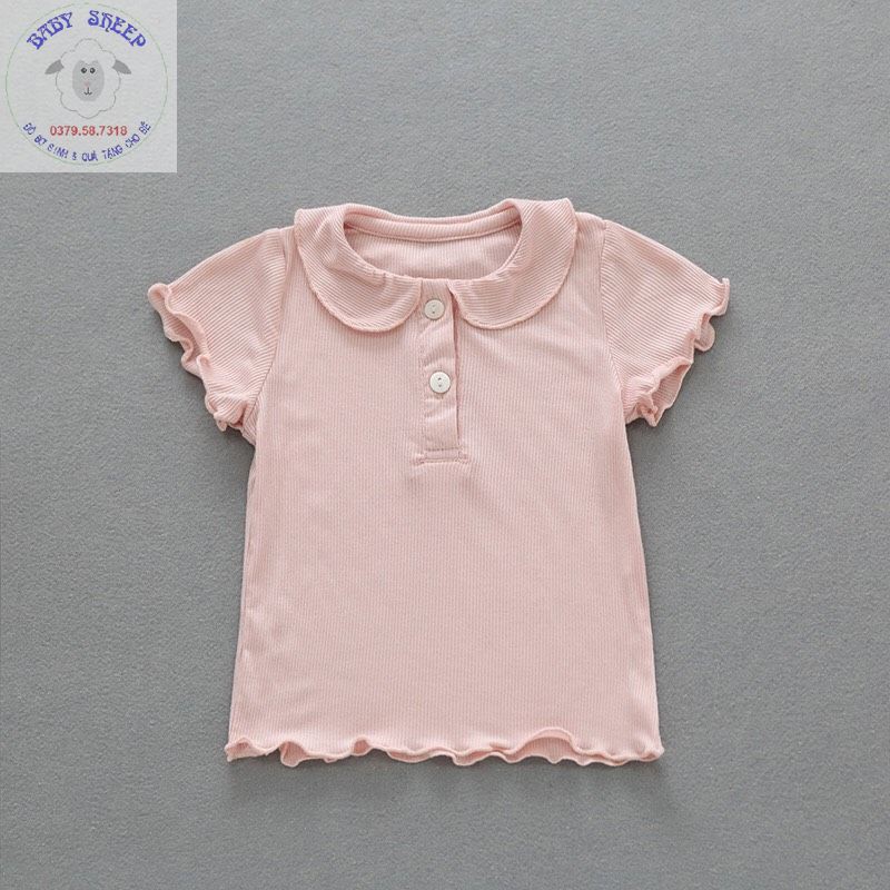 Áo phông bé gái, áo thun mát cổ bèo cho bé gái 0-3 tuổi màu trắng và hồng