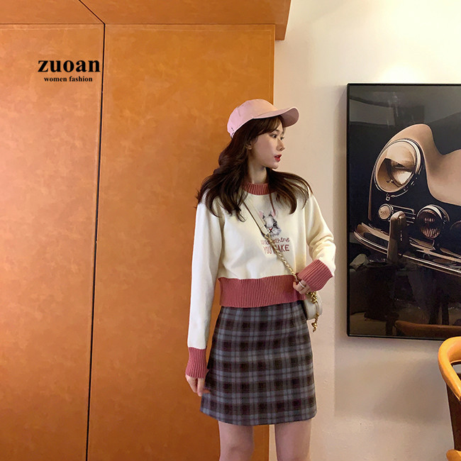 Áo dệt kim nữ SUXI dài tay cổ tròn thời trang hàn