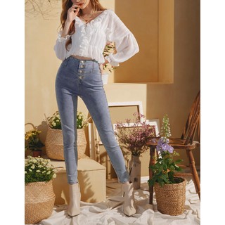 Quần jean ống ôm vừa cạp cao nữ Air Space 2110123006
